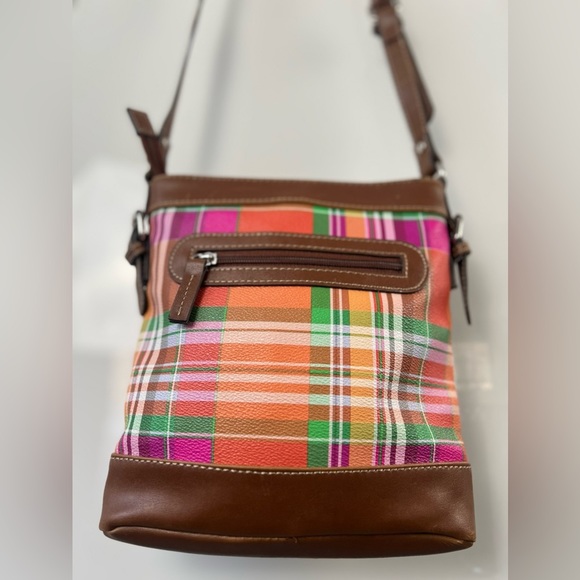 REDUCED!! Chaps Ralph Lauren Traveler Orange Avalon Madras Crossbody Sling Bag - Picture 10 of 12